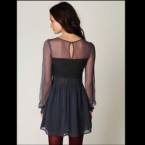 Free People Gray Vintage Lace Long Sleeve Dress